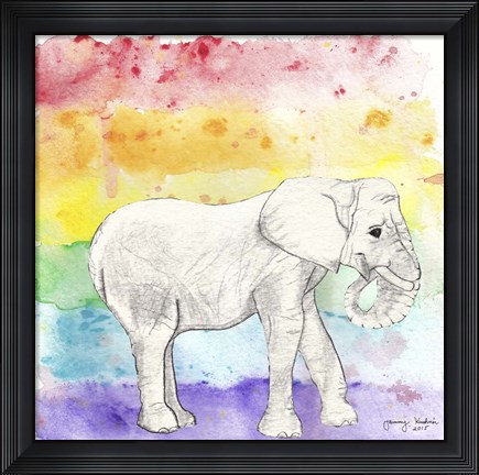 Framed Rainbow Elephant Print