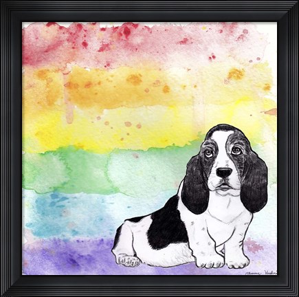 Framed Rainbow Basset Hound Print