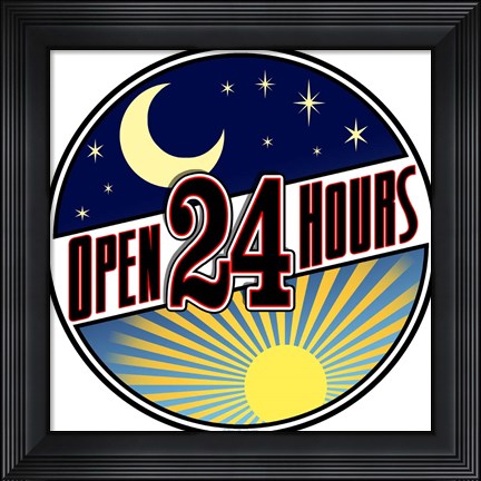 Framed Open 24 Hours Print
