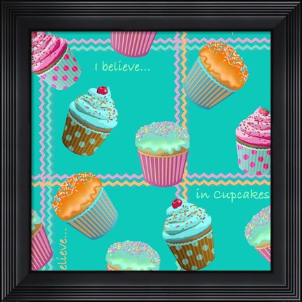 Framed Cupcake Turquoise Print