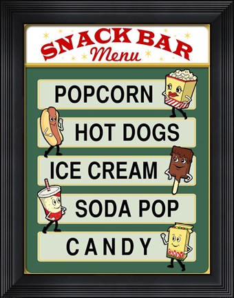 Framed Snack Bar Menu Print