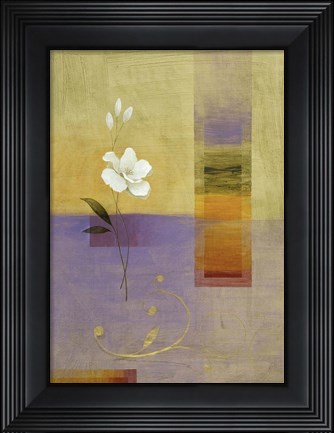 Framed White Flower on Lilac and Yellow 1 Print