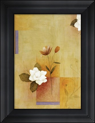 Framed White Flower on Lilac and Yellow 4 Print