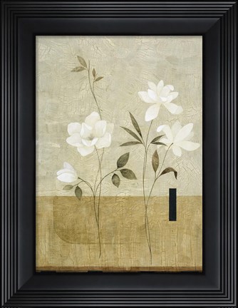 Framed White Flowers on Taupe 1 Print
