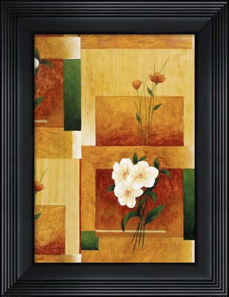 Framed White Flower on Green and Yellow 2 Print