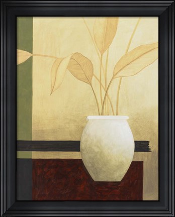 Framed Leaves and White Vase Print