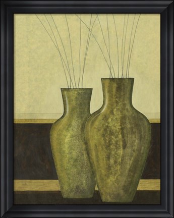 Framed Green Vases I Print
