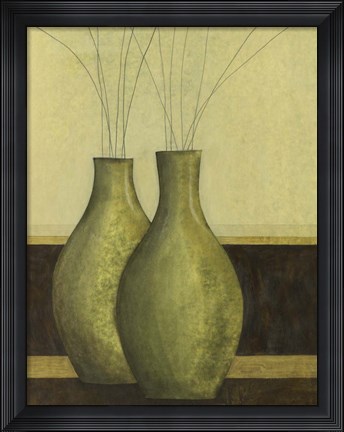 Framed Green Vases II Print