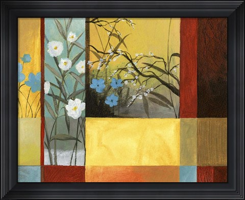 Framed Blue On Yellow &amp; White On Blue With Burgundy Strip Print