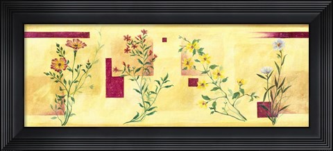 Framed Pink Flower on Yellow Panel Print
