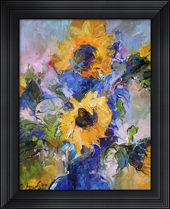 Framed Sunflowers In Blue Vase Print
