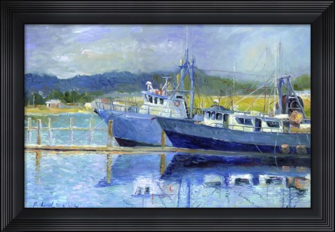 Framed Fishing Boats On Oregon Coast Print