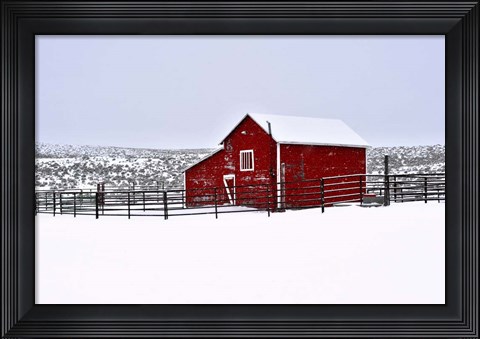 Framed Red Barn In Winter Print