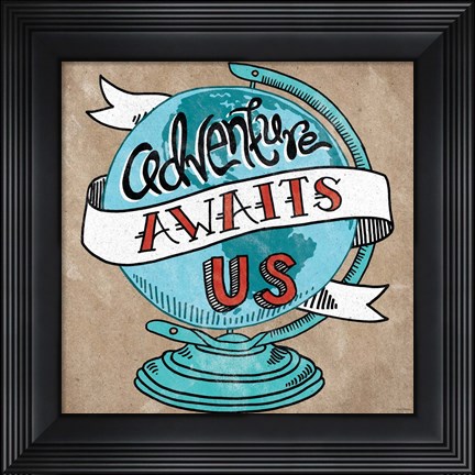 Framed Adventure Love Globe Taupe Print