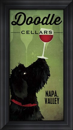 Framed Doodle Wine II Black Dog Print