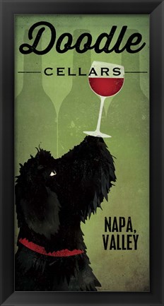 Framed Doodle Wine II Black Dog Print