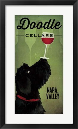 Framed Doodle Wine II Black Dog Print