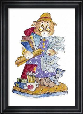 Framed Teacher Cat Print