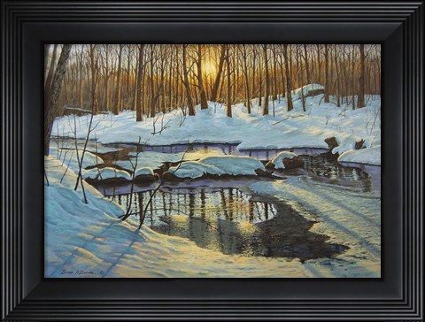 Framed Winter Brook Sunset Print