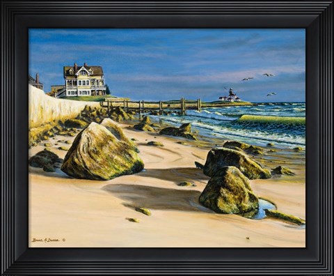 Framed Beach House At Watch Hill Print