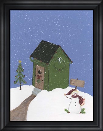 Framed Dark Green Outhouse Print