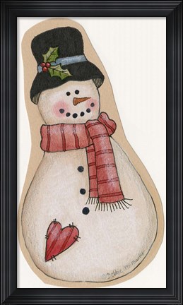 Framed Red Scarf Snowman With Black Hat Print