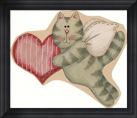 Framed Angel Cat Holding Heart Print