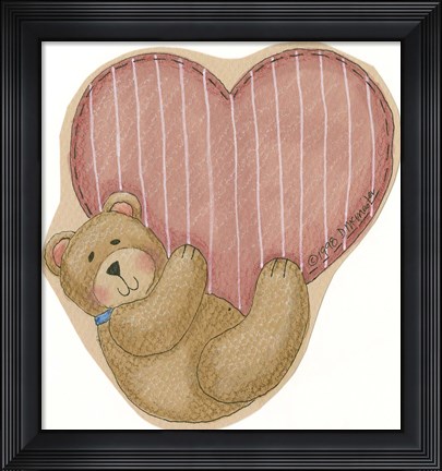 Framed Bear Hanging From Heart Print