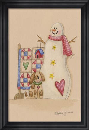 Framed Snowman With Dog Print