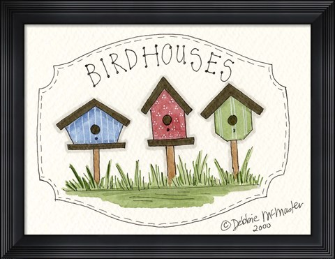 Framed Three Birdhouses Print