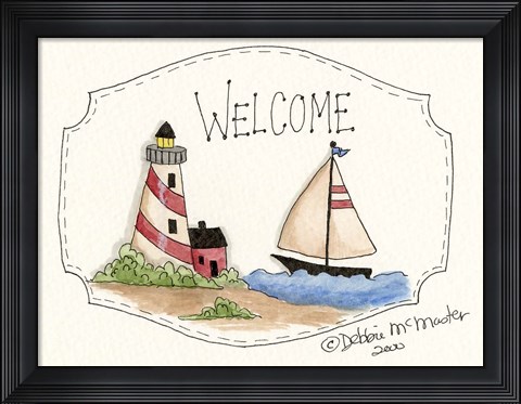 Framed Lighthouse And Sailboat Print