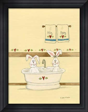 Framed His &amp; Her Bunnies In Tub Print