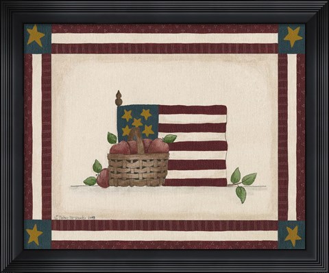 Framed Flag With Basket Of Apples Print