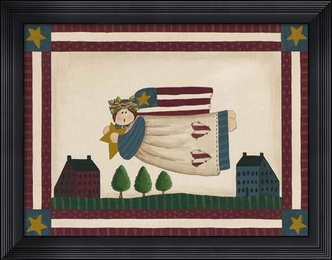 Framed Patriotic Angel With Flag Border Print