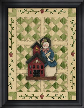 Framed Snowwoman Teacher With Schoolhouse Print