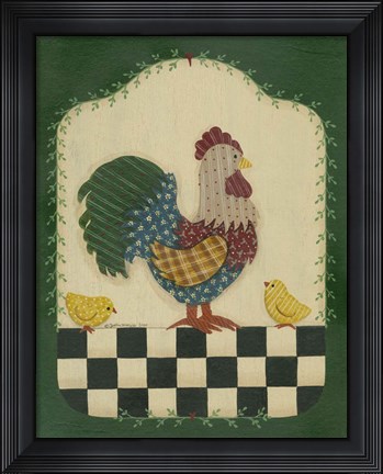 Framed Country Rooster &amp; Chicks Print