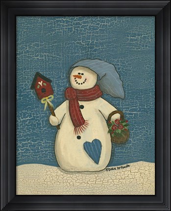 Framed Snowman With Crackle Background Print