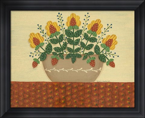 Framed Yellow Flowers With Pumpkin Colored Tablecloth Print