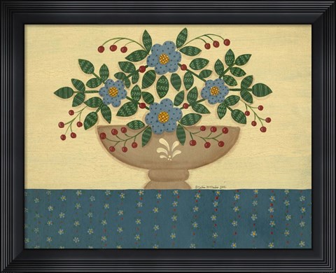 Framed Lt. Blue Flowers With Dark Blue Talecloth Print