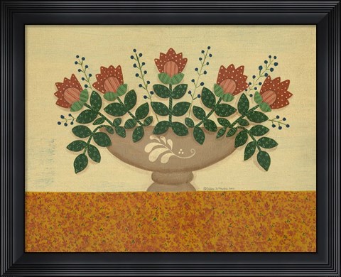 Framed Orange Flowers With Gold  Orange Tablecloth Print