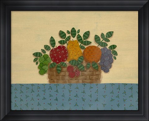 Framed Fruit With Lt. Blue Tablecloth Print