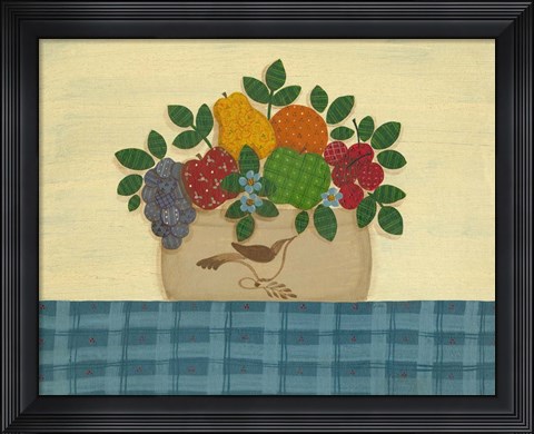 Framed Fruit With Dark &amp; Lt. Blue Tablecloth Print