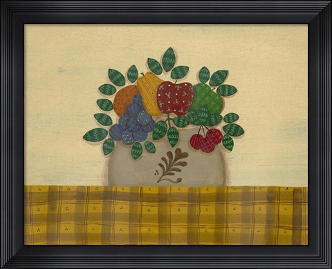 Framed Fruit With Gold &amp; Brown Tablecloth Print