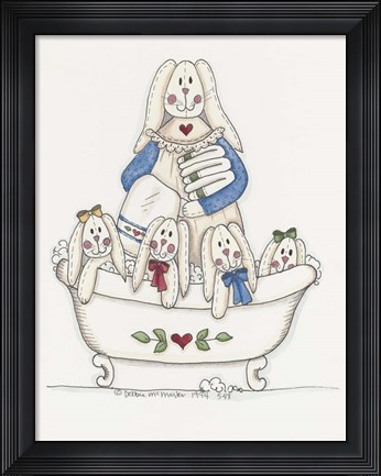 Framed Bath Time Bunnies 2 Print