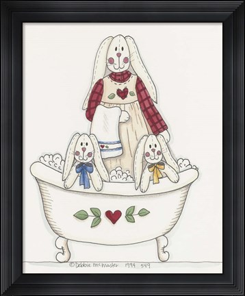 Framed Bath Time Bunnies 3 Print