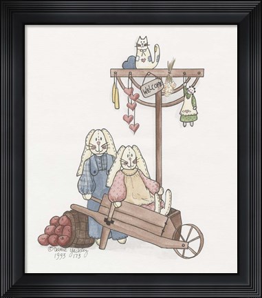 Framed Wheelbarrow Bunnies Print