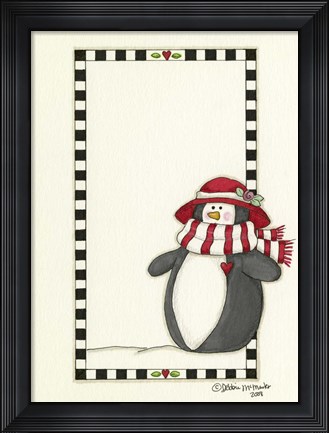Framed Girl Penguin In Red Print