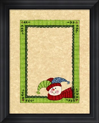 Framed Bright Snowman With Green Border Print