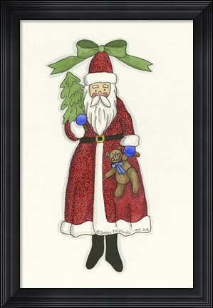 Framed Santa With Bear &amp; Tree Print