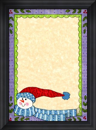 Framed Bright Snowman W/Purple Border Print
